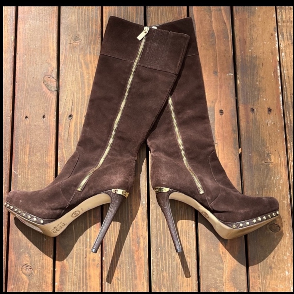 Micheal Kors Brown Suede Gold Studded Boots - Picture 4 of 15